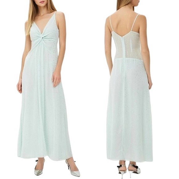 Topshop Dresses & Skirts - TOPSHOP Spot Foil metallic twist front slip maxi dress in mint dot Size 8 NEW